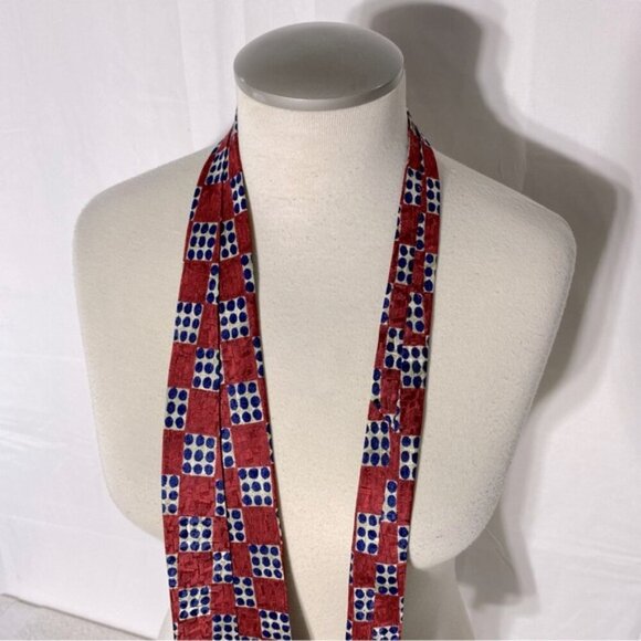 Vintage J.P. Tilford Henry Rosen Red White Blue Square Print 100% Silk Tie - Picture 5 of 11